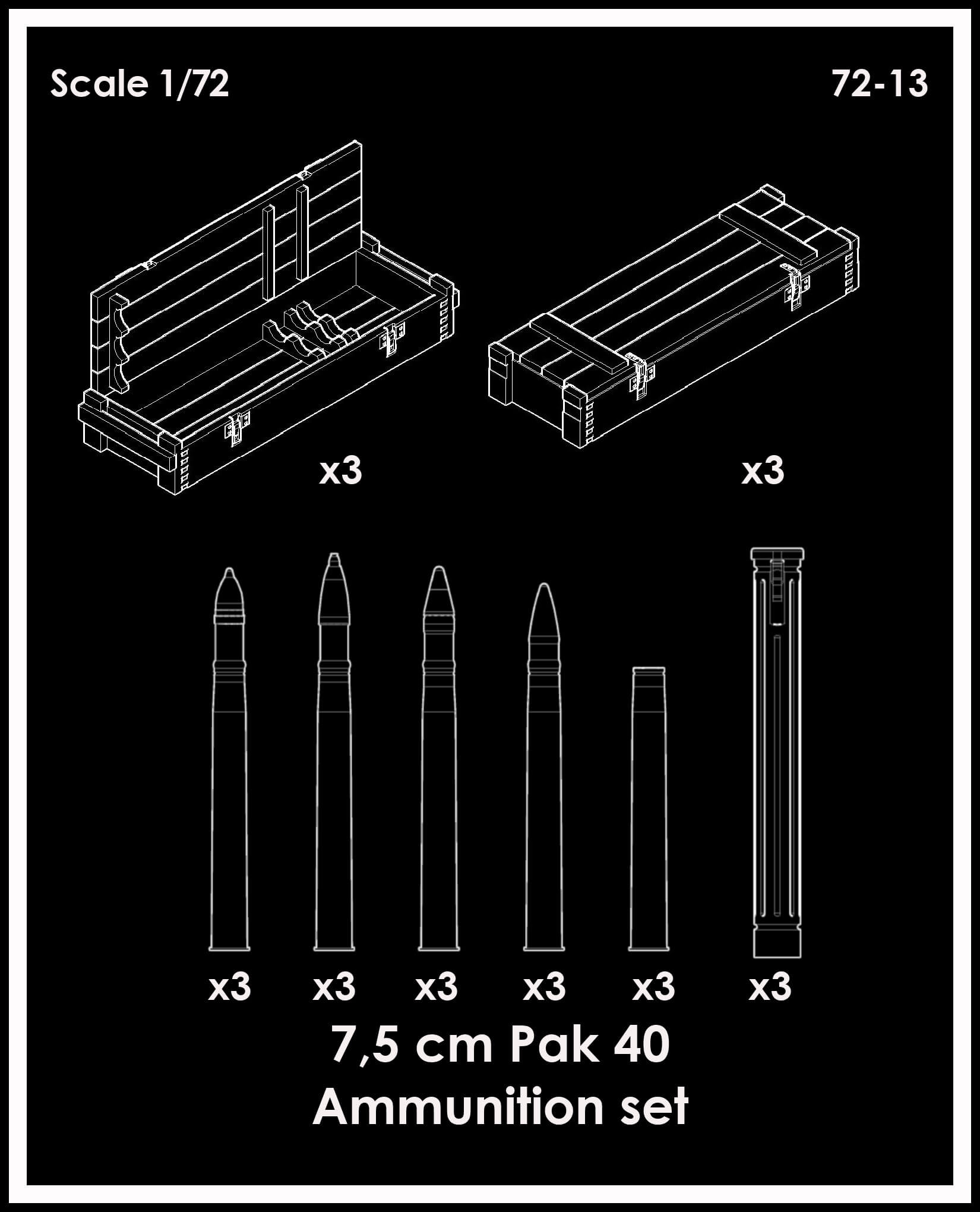 1/72 resin Black Army Modells 7,5 cm PAK 40 ammunition set 